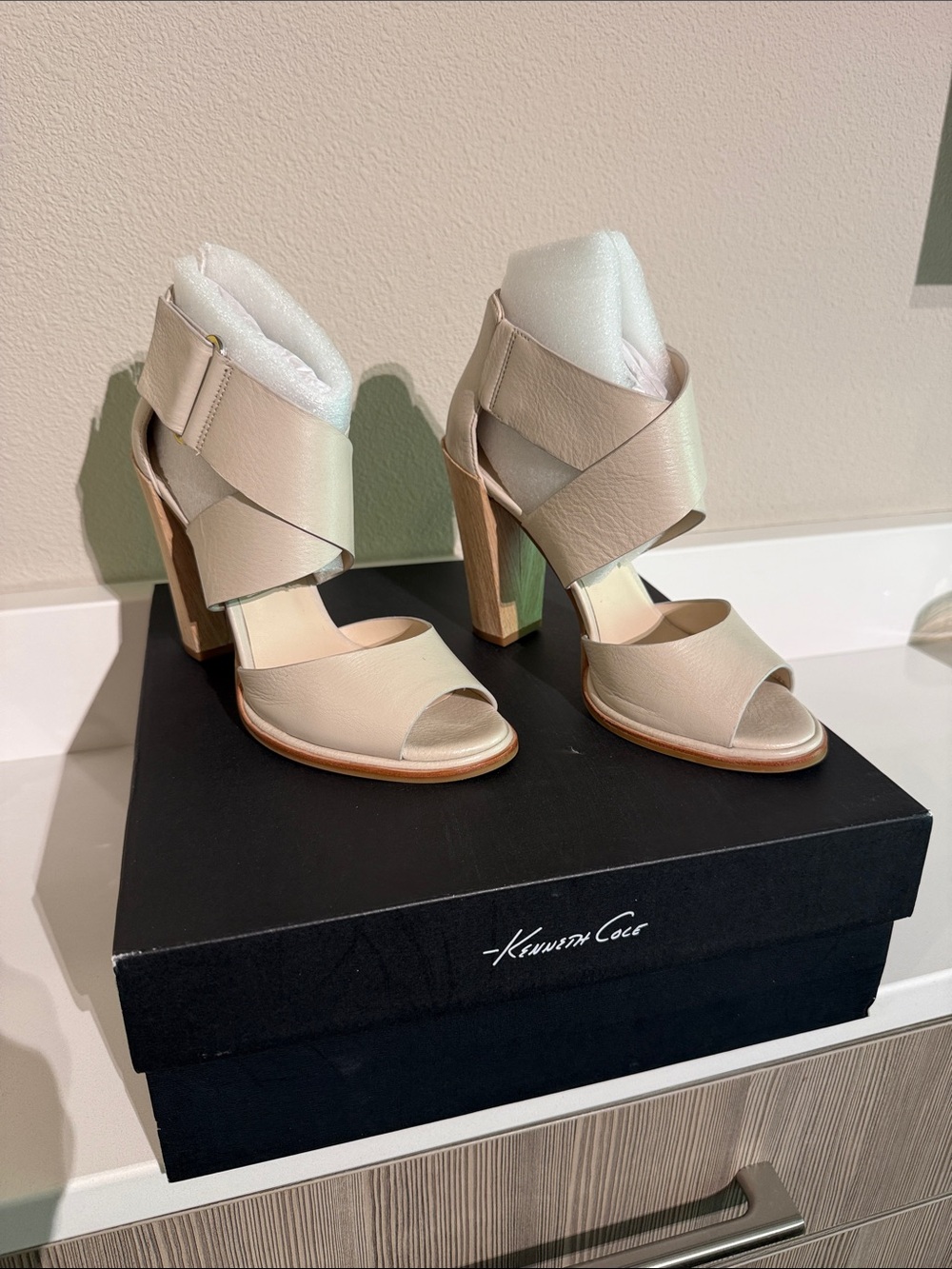 Kenneth Cole Neutral Cream Crisscross High Heel Sandals